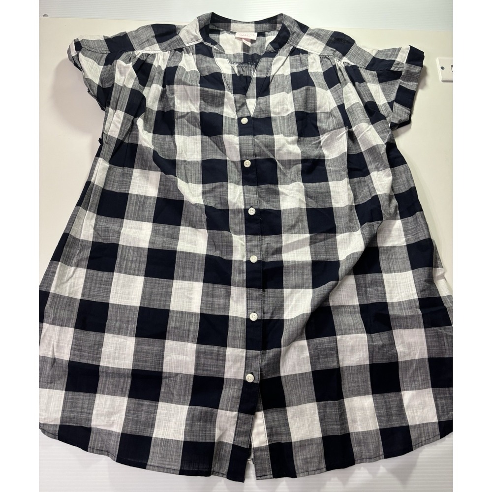 Isabel Maternity Button Up Shirt Womens Xs Plaid Blouse Blue White Check
